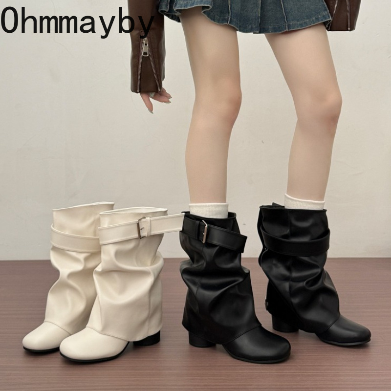 Leather Classic Strap - New Women Slouchy Mid Calf Leather