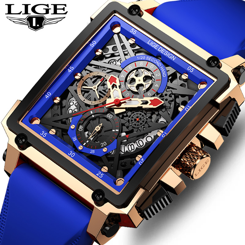 LIGE Men's Sports Chronograph  - Silicone Band Replacement 评论和价格