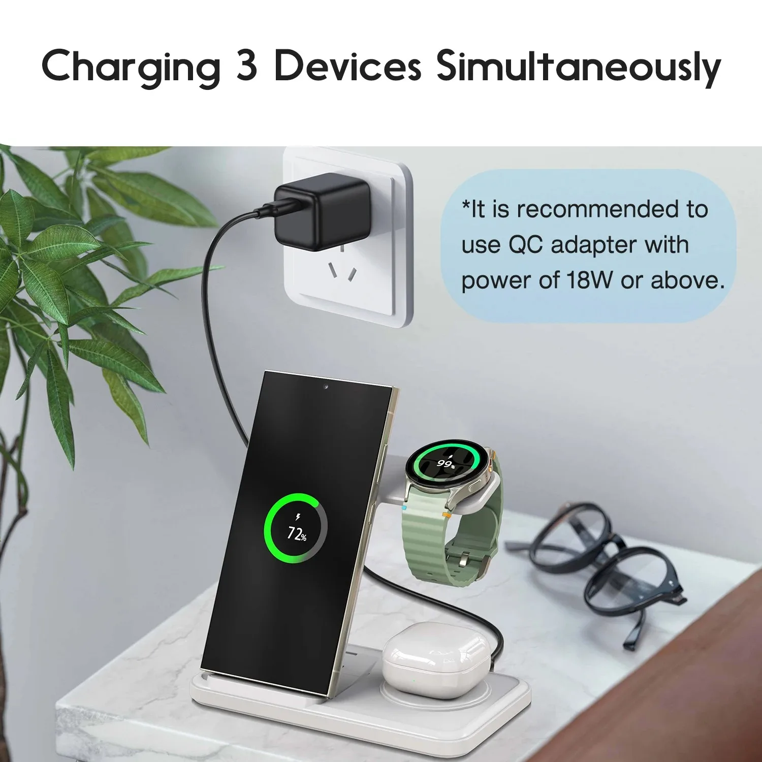 Desktop 3-in-1 Wireless Charge - Watch Charger Cable 评论和价格